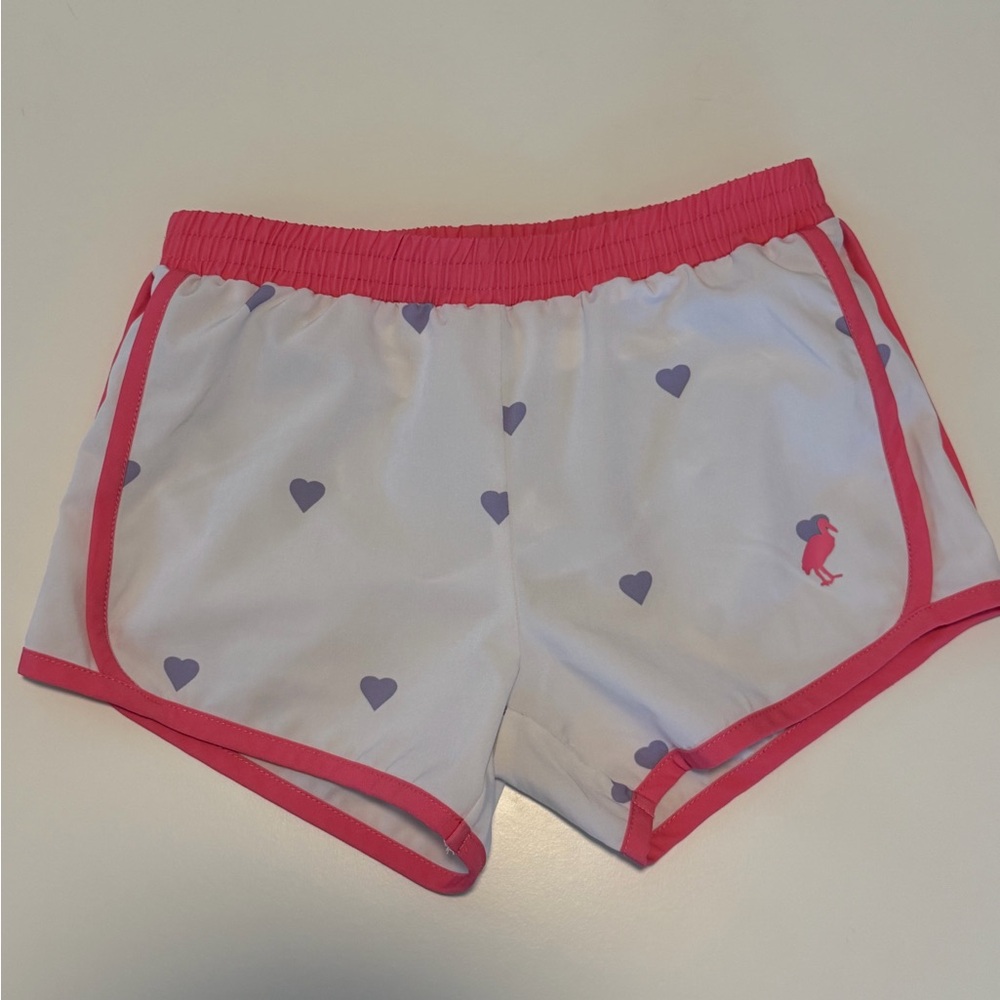TBBC Girls' White Heart Print Athletic Shorts with Pink Trim
